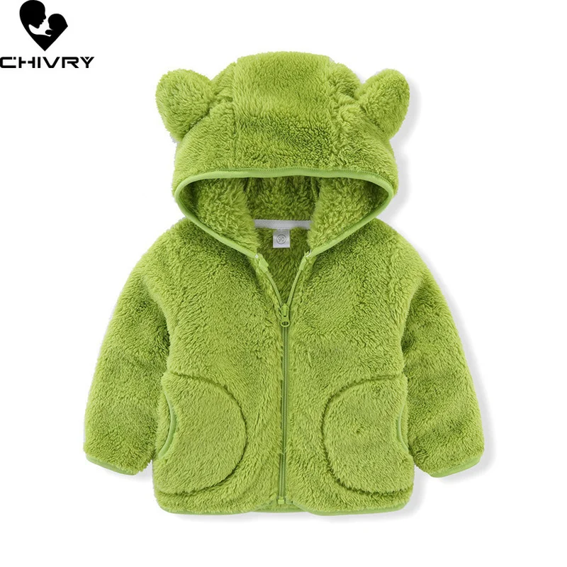 Abrigo con capucha de lana Coral para ni&ntilde;os y ni&ntilde;as, chaquetas c&aacute;lidas informales con cremallera, ropa de oto&ntilde;o e invierno, novedad de 2021-4