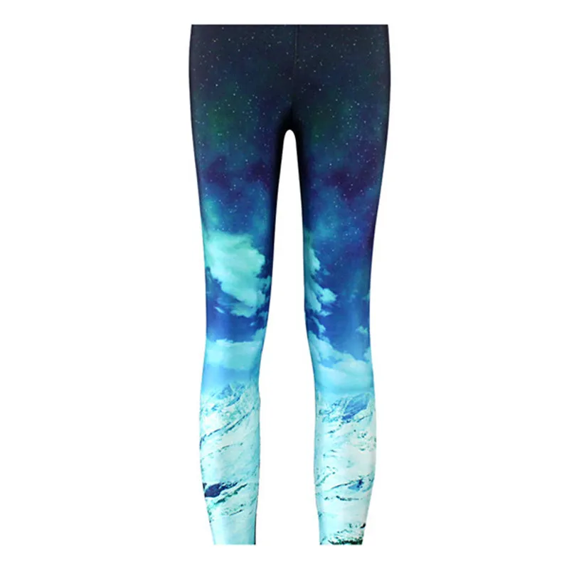 DOUBCHOW Womens Galaxy Snow Mountain Green Grass Digital Printed Leggings Pants Ankle Length Shiny Skinny Footless Plus Size | Женская