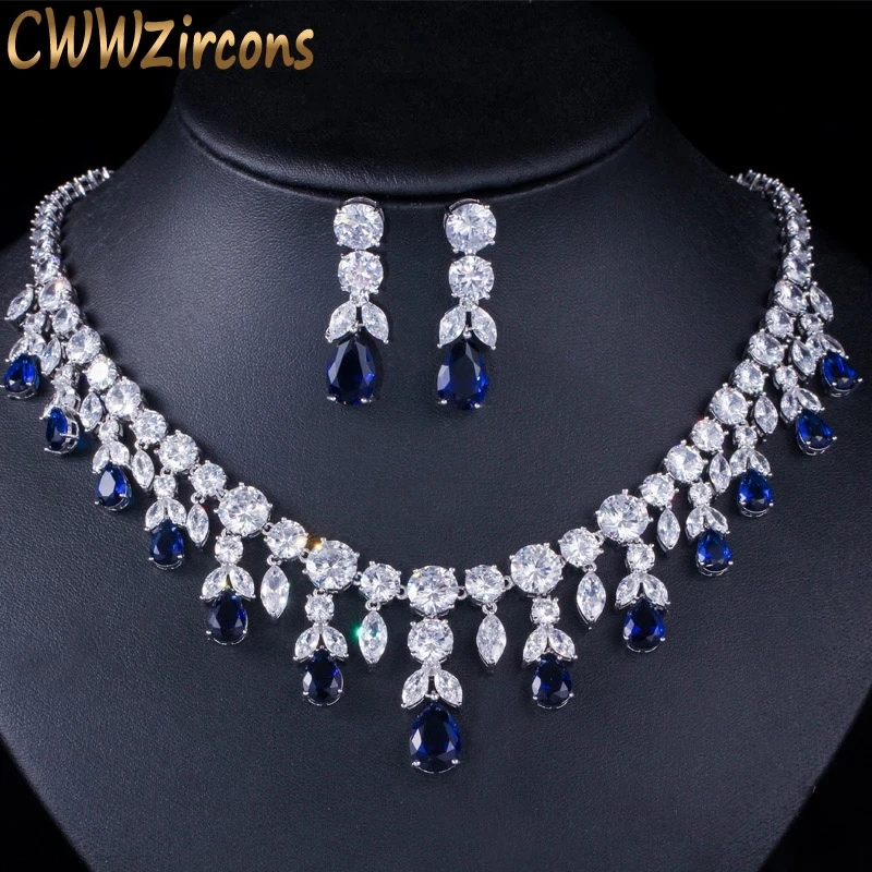 CWWZircons роскошные темно синие женские свадебные вечерние платья ювелирные изделия