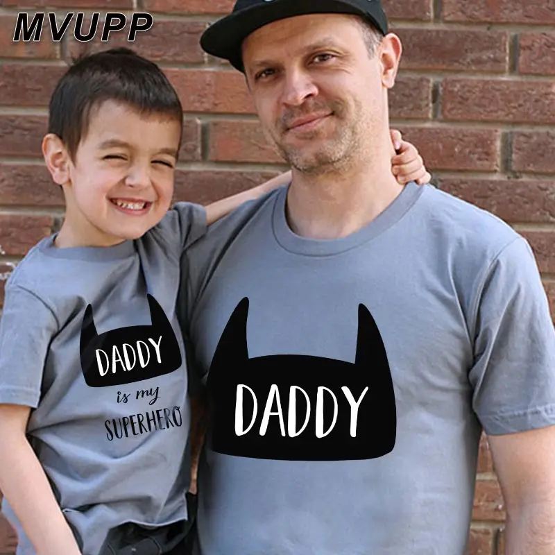 

Father and son summer shirt white grey T-shirt casual loose short sleeve children gift cute print family dress