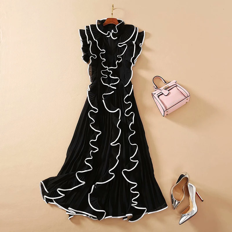 

Женское платье без рукавов, плиссированное платье с оборками, весна-лето