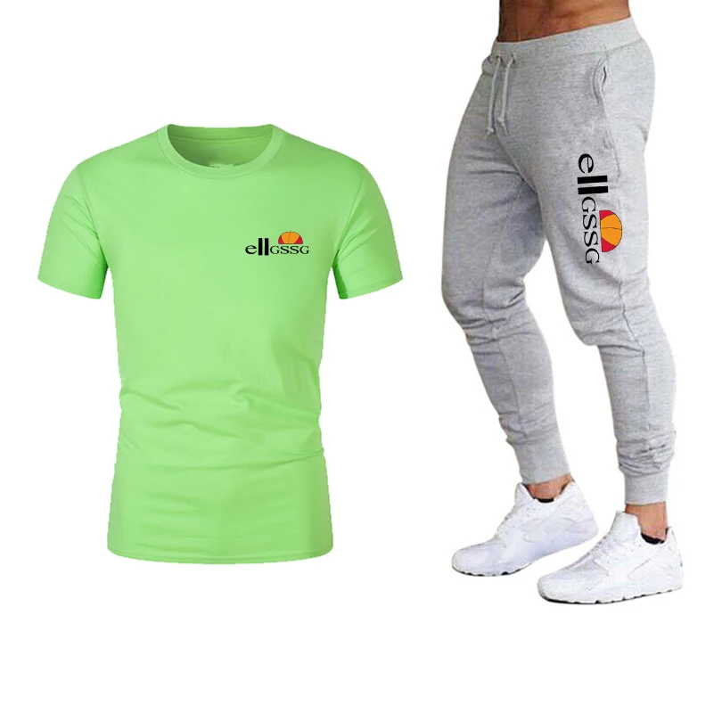 

2021spring and summer new brand clothing men's 2-piece sportswear sports suit fashionable T-shirt + sports pants gym men's suit