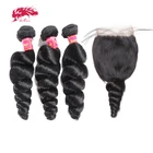 Ali Queen Hair 34 шт. бразильские свободные волнистые волосы Remy пряди с кружевной застежкой, свободная деталь, пучки человеческих волос с застежкой