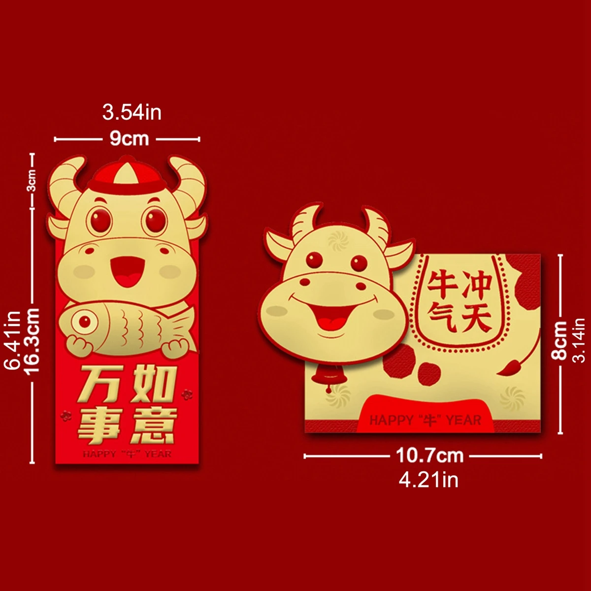 

3/6PCS Chinese Red Envelopes 2021 Chinese Ox Year Lucky Money Packets New Year Spring Birthday Marry Party Gift Box
