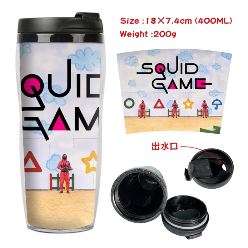 

Squid game wooden man sugar anime peripheral double-layer heat insulation cold water cup sports plastic kettle with lid