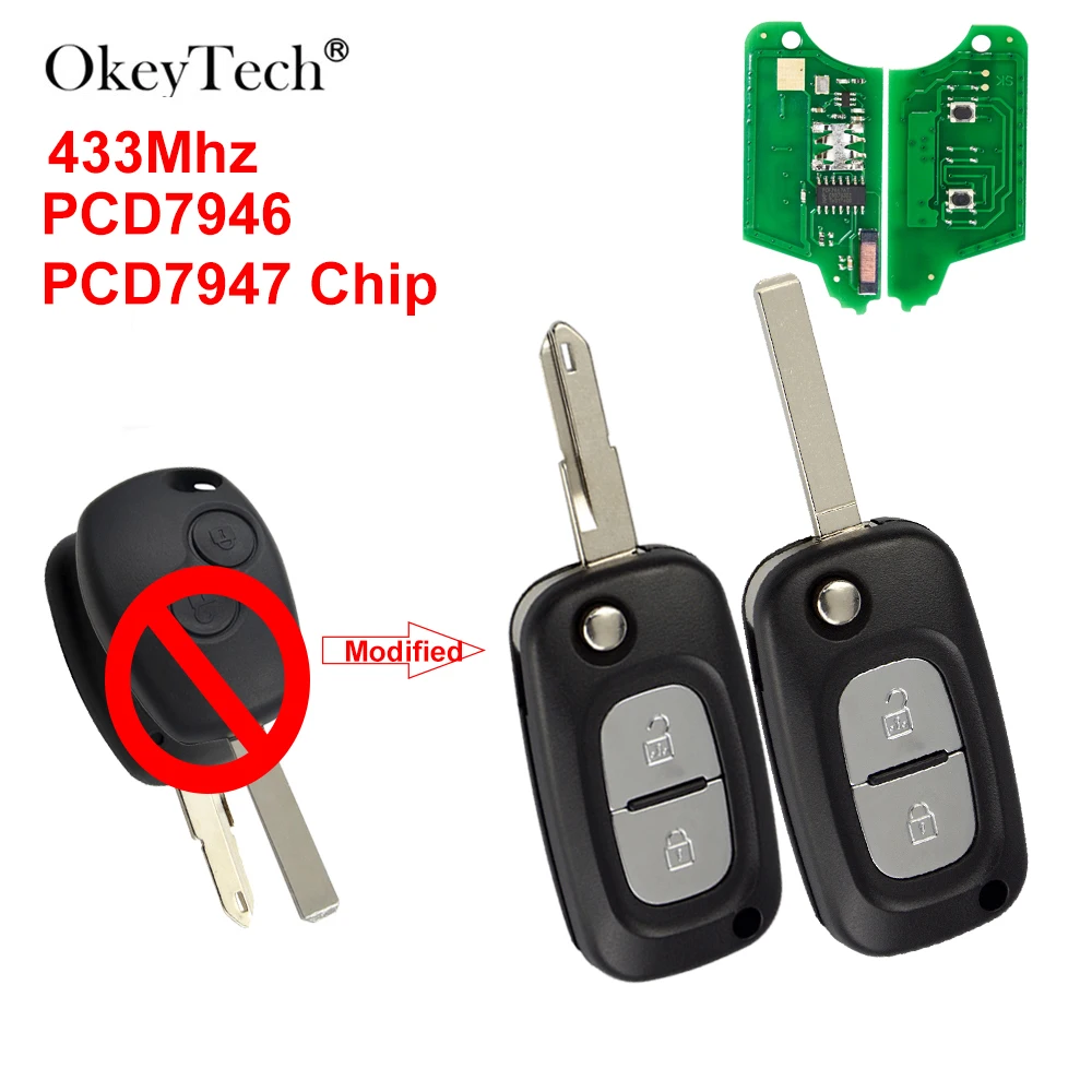 OkeyTech 2 кнопки 433 МГц PCF7946/7947 чип модифицированный Автомобильный ключ