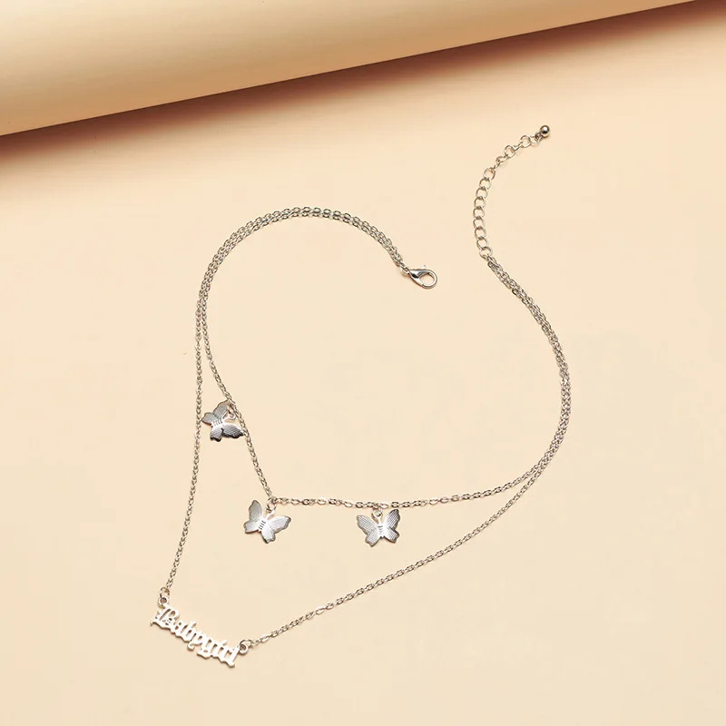 

Necklace for women Metal stereo butterfly pendant double babygirl necklace fashion and personality Neck pendants women