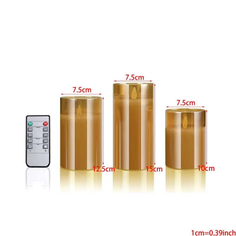3pack Flameless Led Candles Flickering Timer Remote Fake Wick Moving Flame Faux |