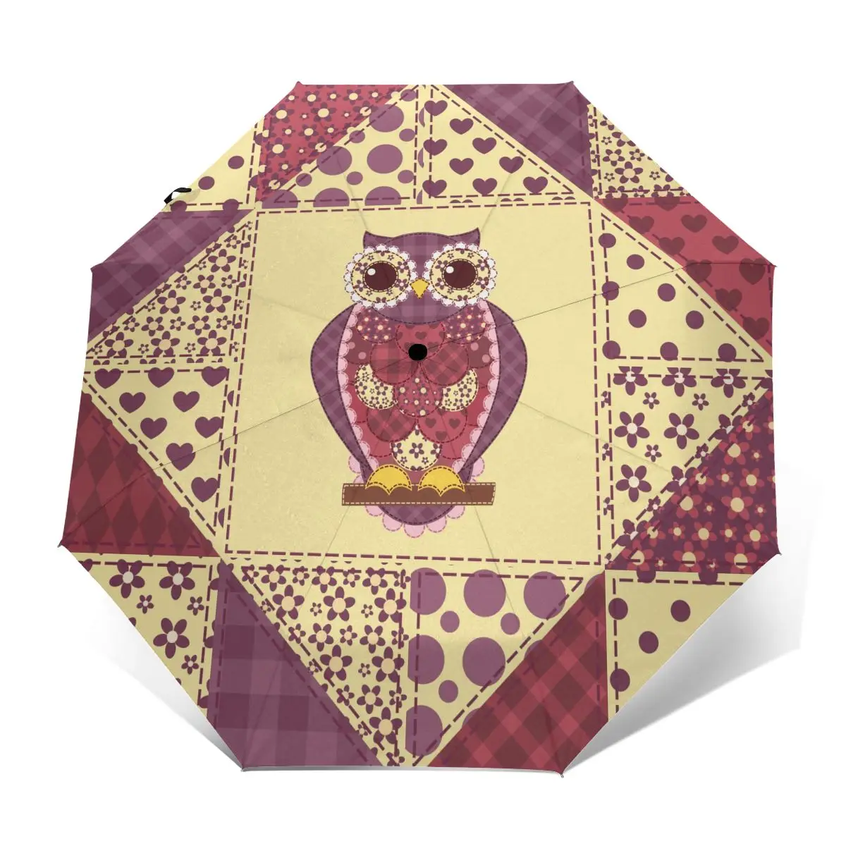 

Wind Resistant Folding Automatic Umbrella Women Auto Owl Patchwork Pattern Windproof Umbrellas Rain For Men Parasol