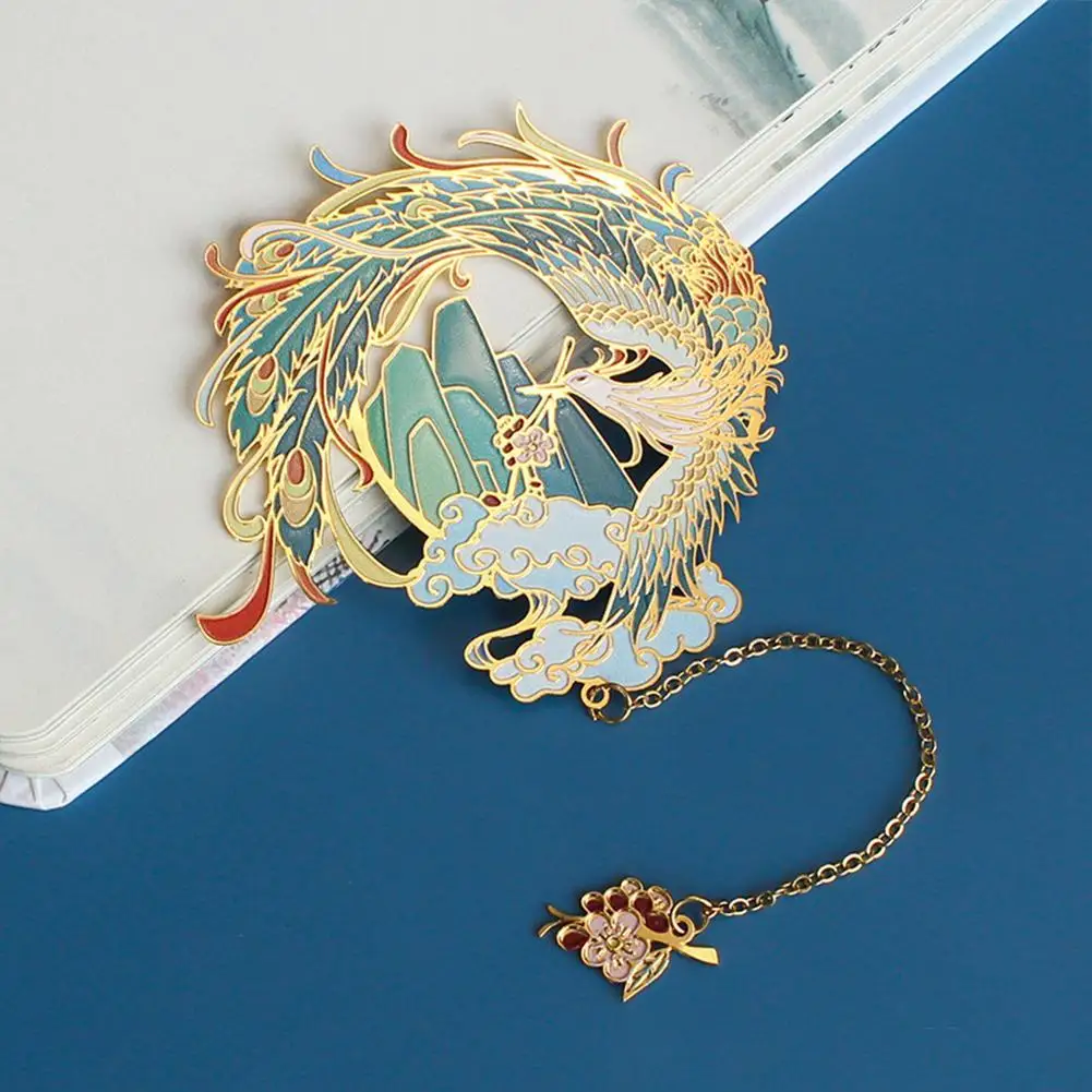 

Chinese Style Brass Bookmark Pagination Mark Tassel Group Supplies Retro Koi Fan School Book Peacock Shape Clip Stationery G5T9