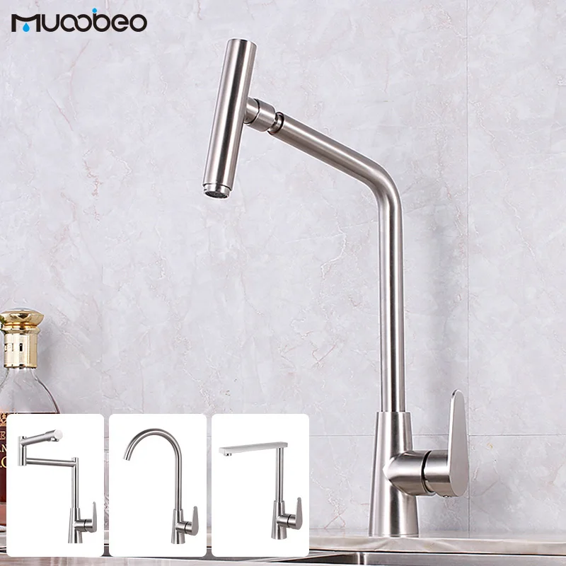 

Кухонный смеситель с одной ручкой для холодной и горячей воды, смеситель из нержавеющей стали с креплением на раковину, смеситель из матово...