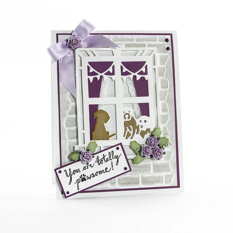 Высечки в виде собаки сидя за окном для изготовления открыток собака