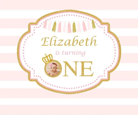 

Пользовательский розовый и золотой Принцесса Корона один год первый день рождения детский фон для фотосъемки качественный винил