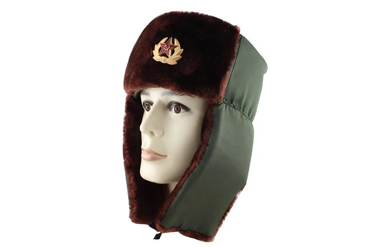 Советская армия, военный значок, Россия, ушанка, шапки-бомберы, летчик, охотник, шапка, зимняя, искусственный мех кролика, ушанка, мужские снежные шапки