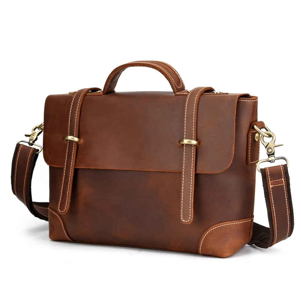 Business Men Briefcase Genuine Leather Brand Laptop Briefcase Crazy Horse Leather Man Bag Casual Shoulder bags Handbag Bolsa