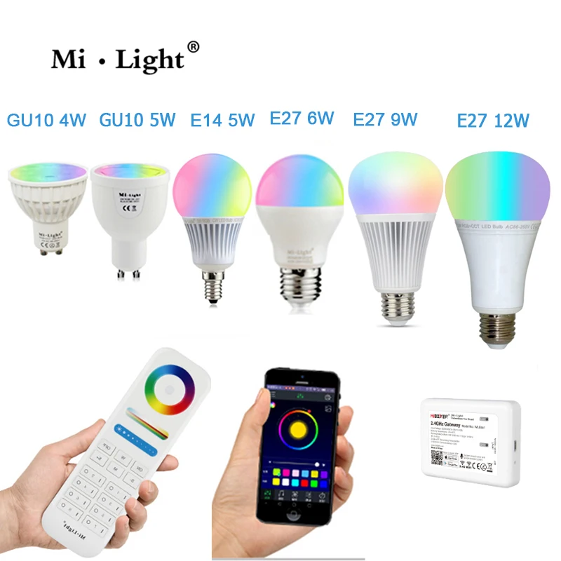 Milight  Led Bulb,MR16 GU10 E14 E27 Led Lamp Smart Wireless 4W 5W 6W 9W 12W CCT/RGBW/RGBWW/RGB+CCT Led Light WLbox