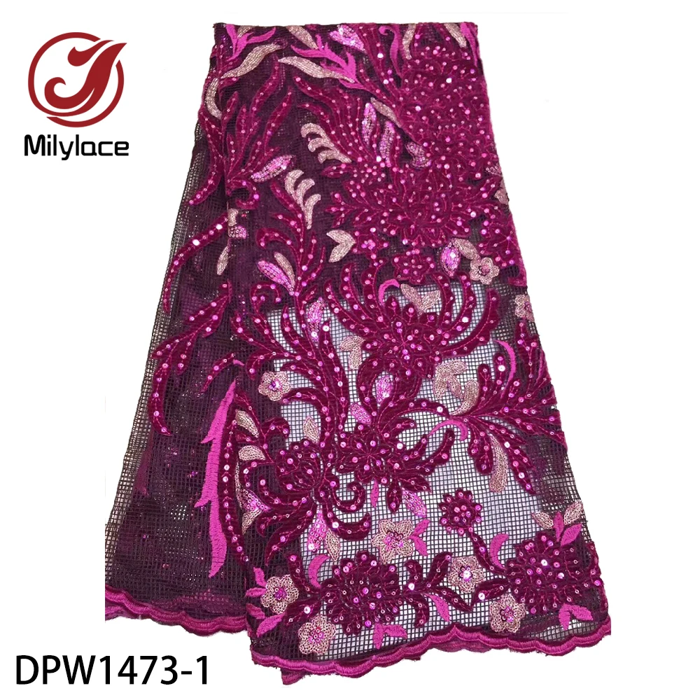

Milylace High Quality African Velvet Tulle Lace Laser Cut French Tulle Lace Fabric with Sequins Embroidery for Dress DPW1473
