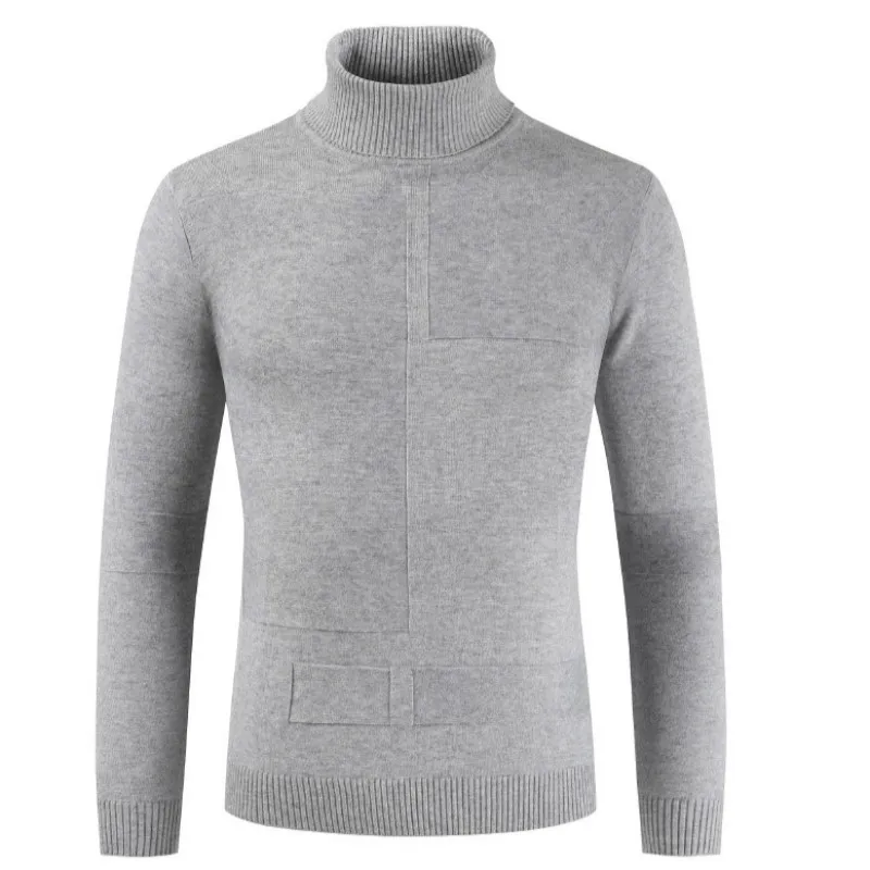 Зимний мужской пуловер с высоким воротом жаккардовый вязаный шерстяной свитер