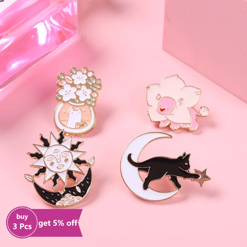 Черно-белая эмалированная заколка на лацкан с солнцем и луной оптовая продажа