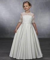 classic vintage flower girl dress with lace top buttons half sleeves customized for princess girls pageant gowns custom