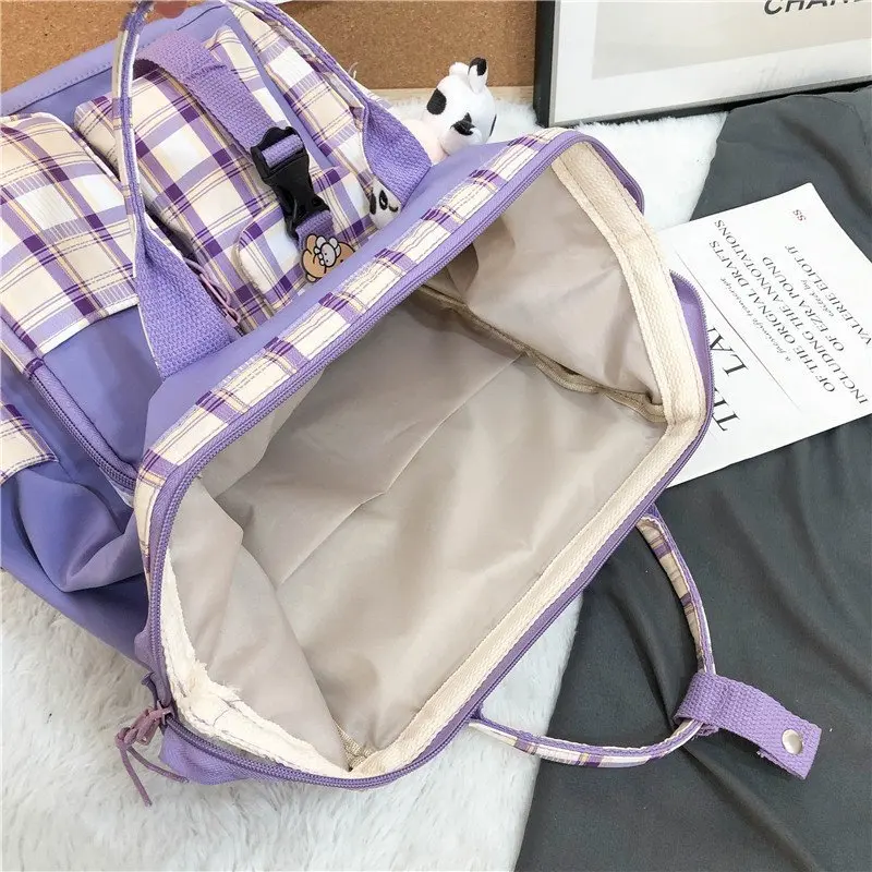 

Vintage Casual Women Plaid Purple Backpacks 2021 New Fashion Black Cow Pattern Travel Bag for Teenager Girls Backpack School Bag