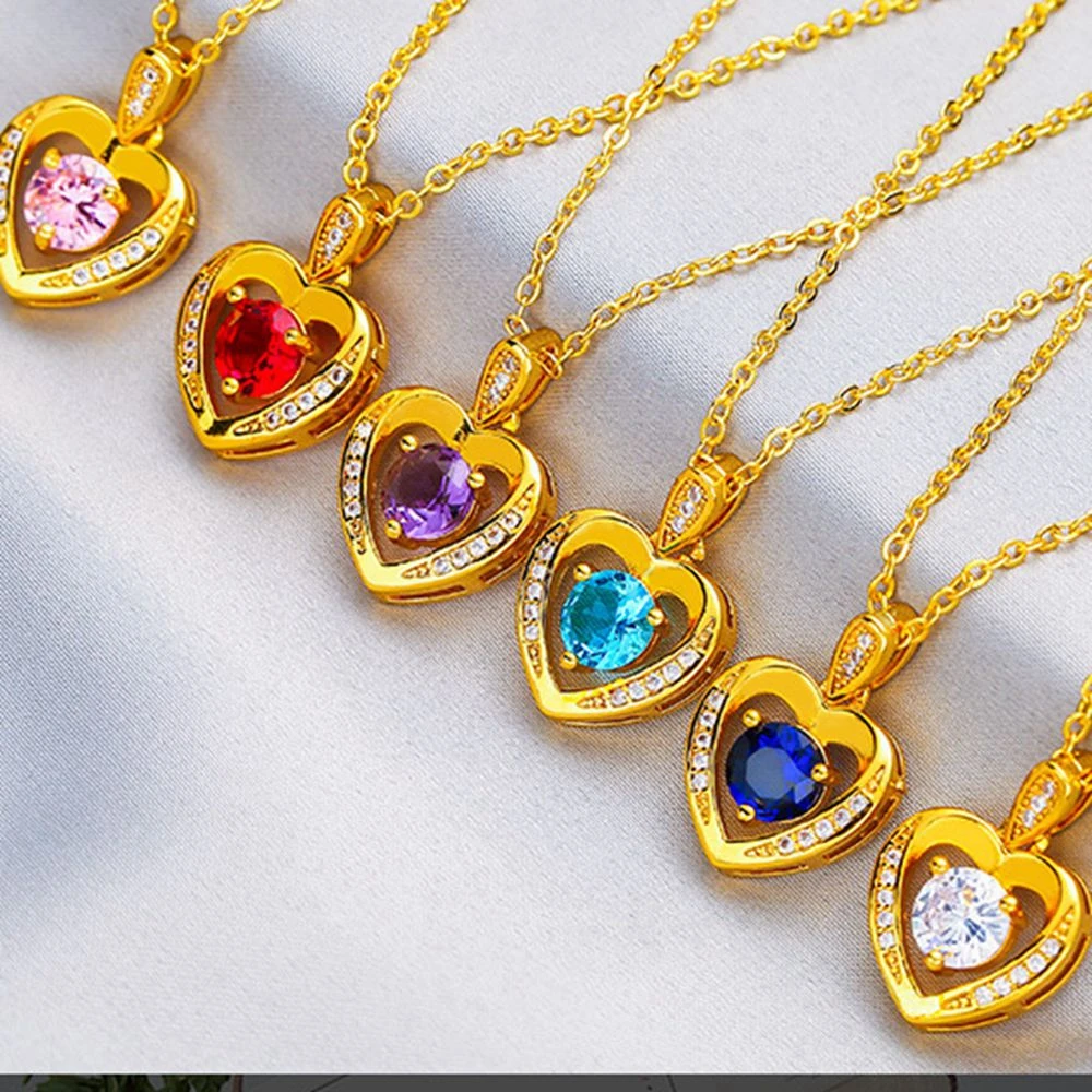 

Round Cut Heart Pendant Chain Necklace Women Romantic Yellow Gold Filled Female Girl Fashion Jewelry
