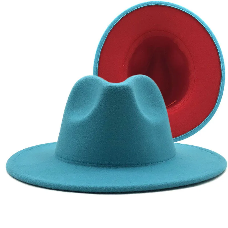2021 Лоскутная шерстяная фетровая шляпа верхняя дверь Озерная синяя джазовая