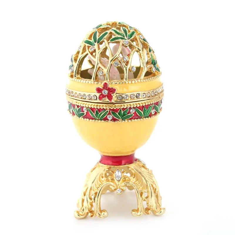 

Golden Flowers Faberge-Egg Series Hand Painted Jewelry Trinket Box with Rich Enamel Sparkling Rhinestones Unique Gift Easter Day