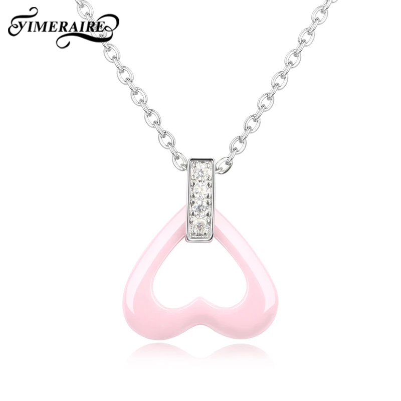 Женский милый романтичный розовый кулон в форме сердца ожерелья со стразами