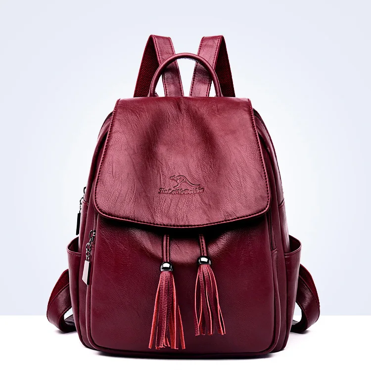 Модный женский рюкзак Mochilas из овечьей кожи с кисточками, Женская дорожная сумка, рюкзаки, школьные рюкзаки для девочек-подростков