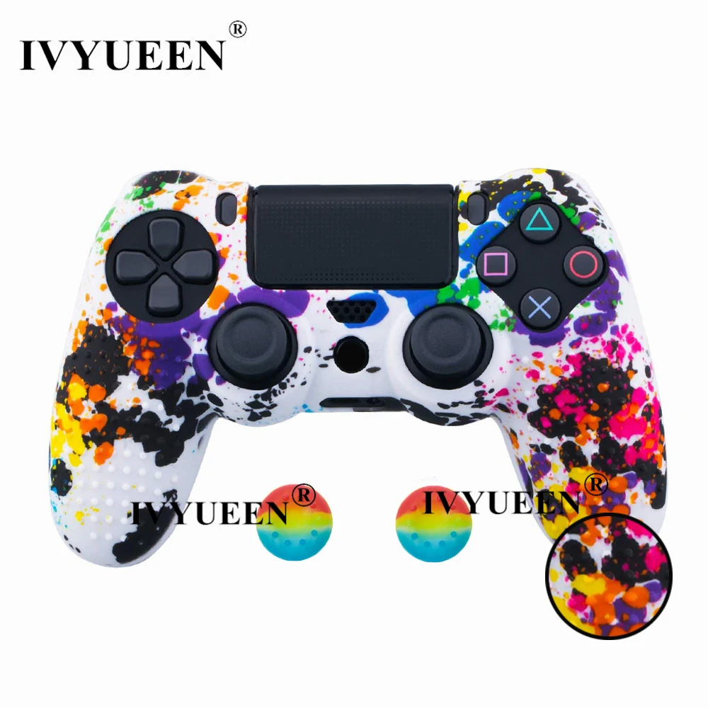 Graffiti A IVYUEEN 25 цветов Противоскользящий силиконовый защитный чехол для sony playstation 4 PS4 DS4 Pro тонкий контроллер Thumb Grip Caps - Цвет: Graffiti A