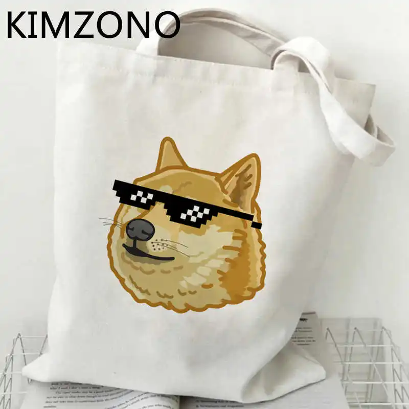 

Shiba Inu shopping bag cotton bolsa reusable bolso handbag eco bag woven foldable string jute sac toile