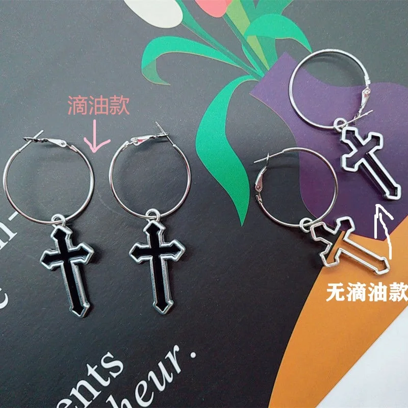 Простые металлические полые серьги-капли с крестиком для женщин уличные поп