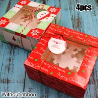 4pcs christmas candy cookie boxes bakery gift boxes cupcake muffin cake boxes redgreen new year christmas cake boxes bags