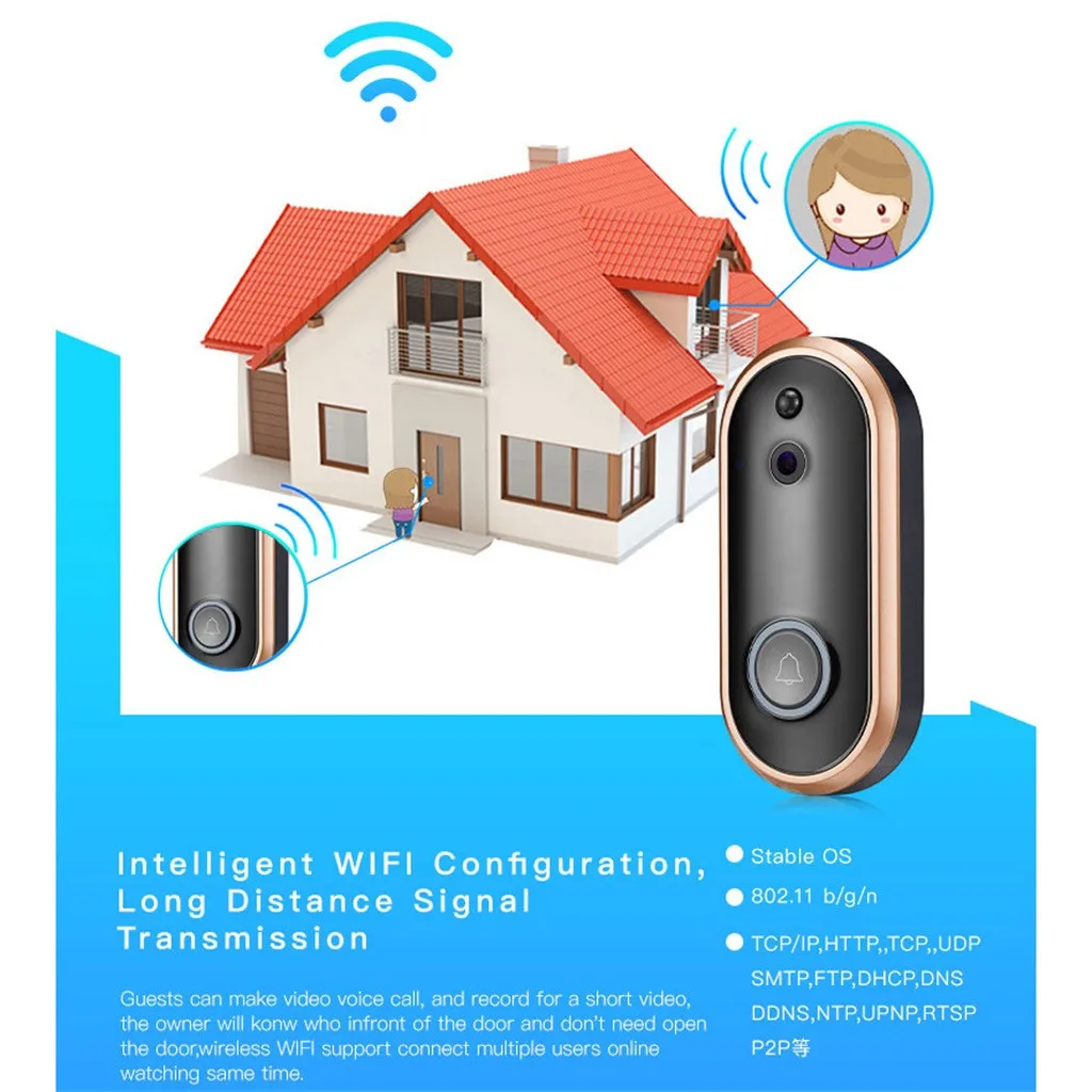 Дверной звонок 1080P Smart Wi-Fi беспроводной ночное видение видеокамера телефона умный