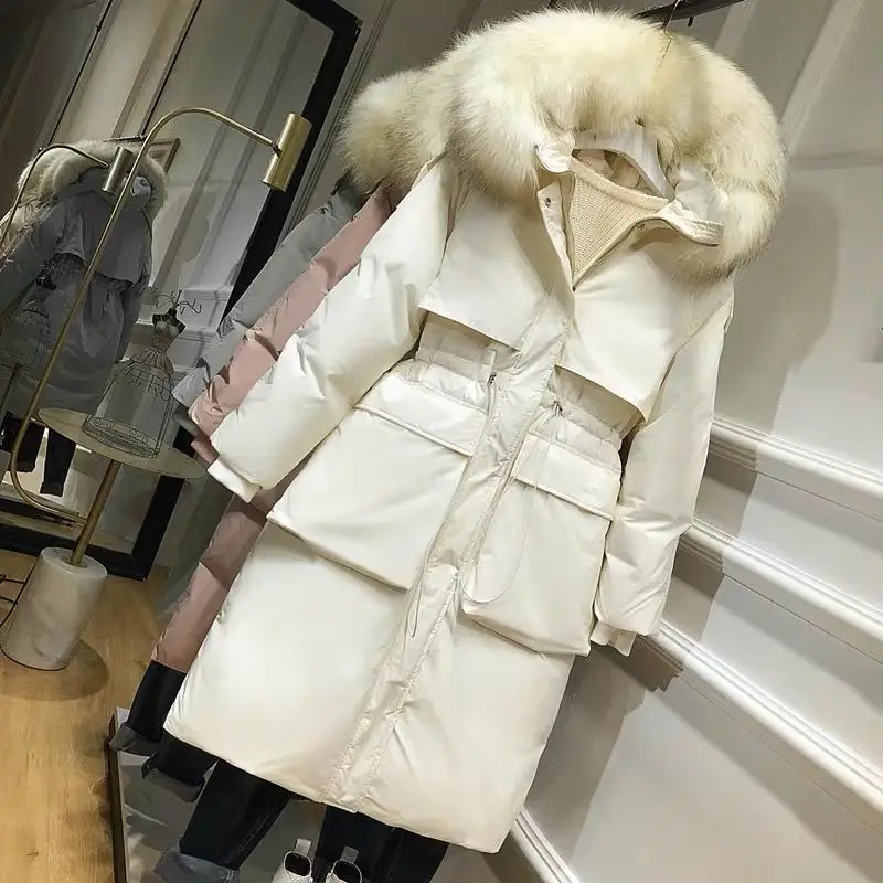 

Inverno das mulheres para baixo jaqueta grande real pele de guaxinim com capuz 90% pato para baixo casaco feminino