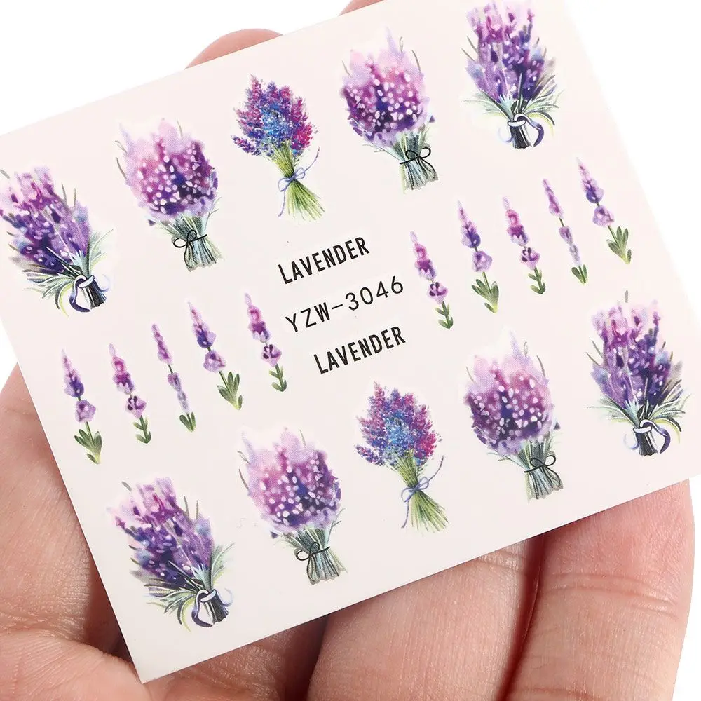 

Декоративная клейкая 3D наклейка для тату-лака, ультратонкая Лавандовая наклейка для ногтей, наклейка для ногтей с цветами, водные переводны...