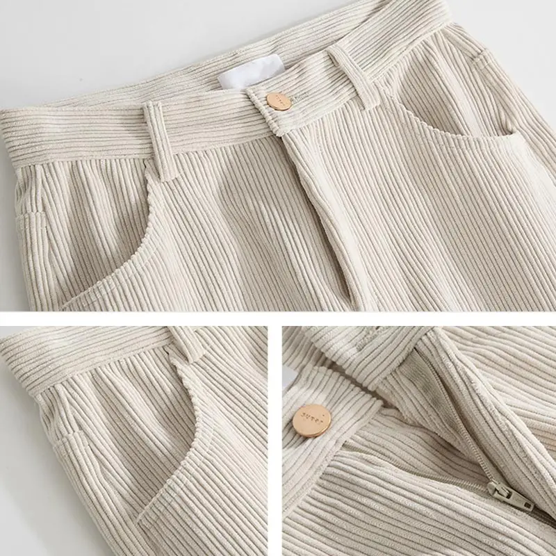 

Autumn Winter Women Corduroy Pant Fashion High Waist Female Straight Pants Streetwear Capris 2020 Spring Ladies Trousers
