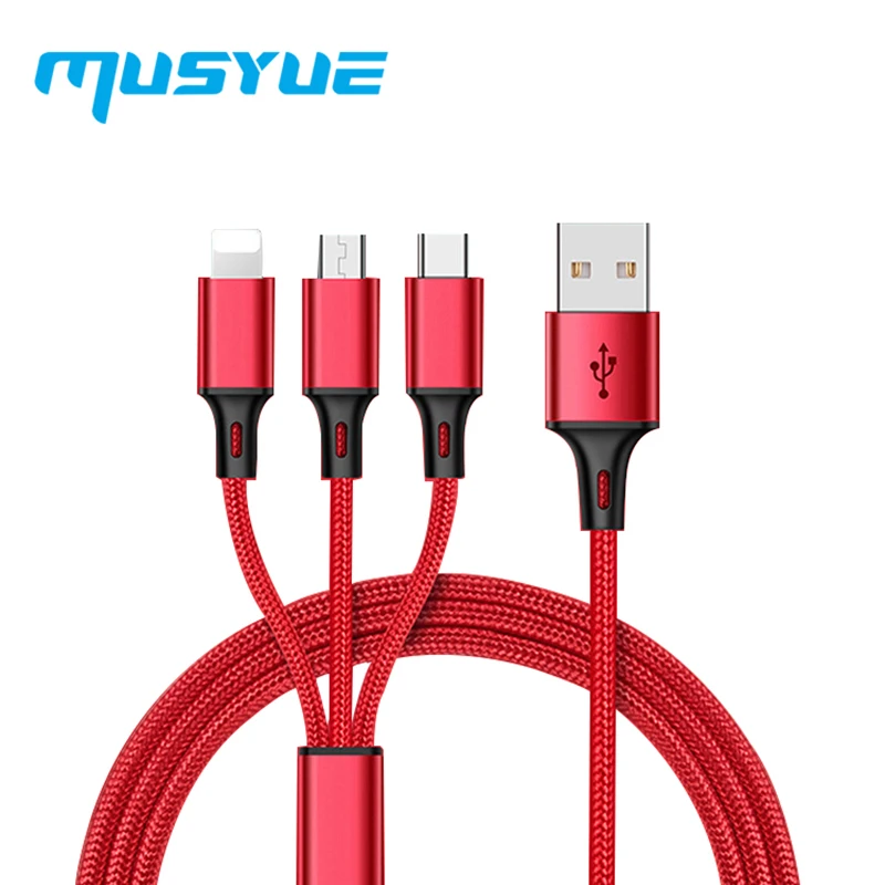 Musyue 3 в 1 USB кабель для iPhone samsung huawei Xiaomi usb type C кабель Micro USB кабель 3A телефонный кабель для iPhone 7 8 Plus XR