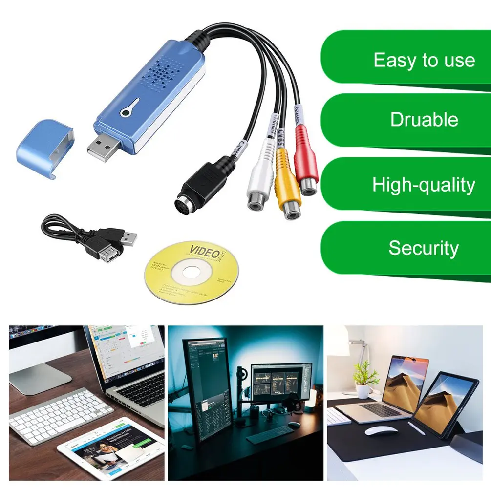 

Portable USB 2.0 Easycap Video Audio Capture Card USB Adapter VHS DC60 DVD Converter Composite RCA Blue USB 2.0 EasyCAP