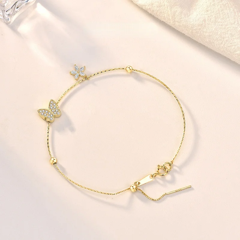 

Женский браслет с бабочками из серебра S925 пробы, модный регулируемый браслет с инкрустированными бриллиантами, подарок на день Святого Вал...