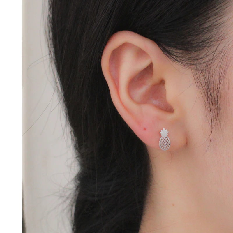 Женские серьги-гвоздики из серебра 100% пробы с фруктами и ананасами | Украшения