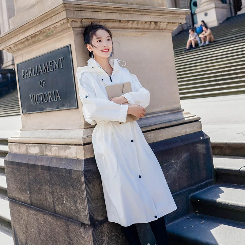 Женский тренчкот с капюшоном удобная ветровка длинная простая свободная офисная