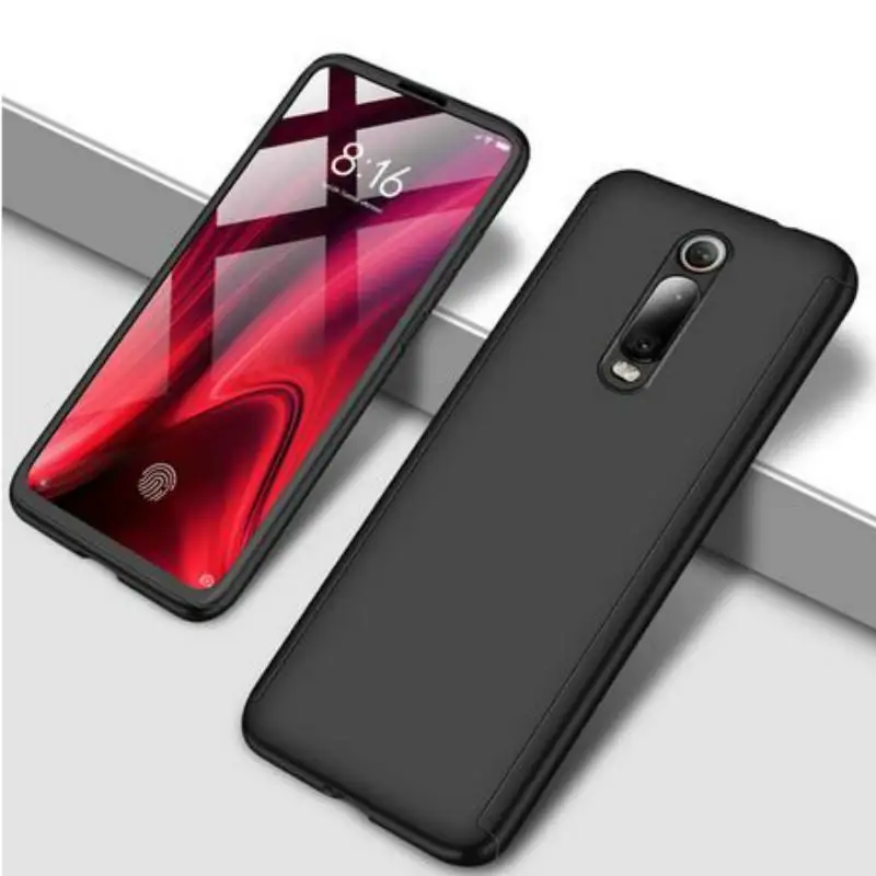 Черный 360 градусов противоударный чехол для телефона Xiaomi mi A2 A3 Lite 9T 9 SE CC9 CC9E Red mi 5plus K20 Note 5 6 7 Pro Чехол со стеклом - Цвет: Черный
