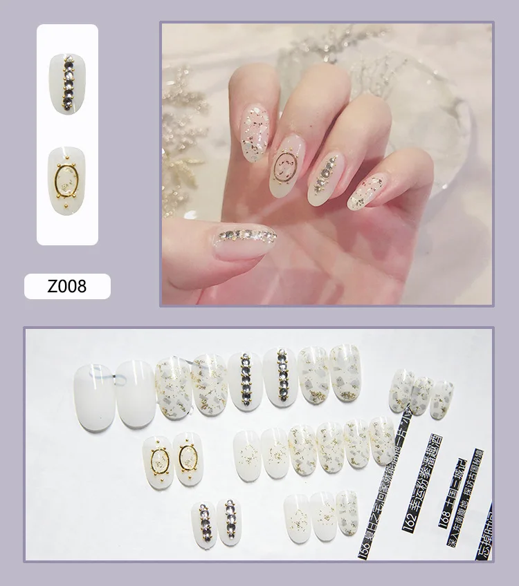 Красивые женские Искусственные ногти с клеем 24 шт./компл. блестящие прозрачные