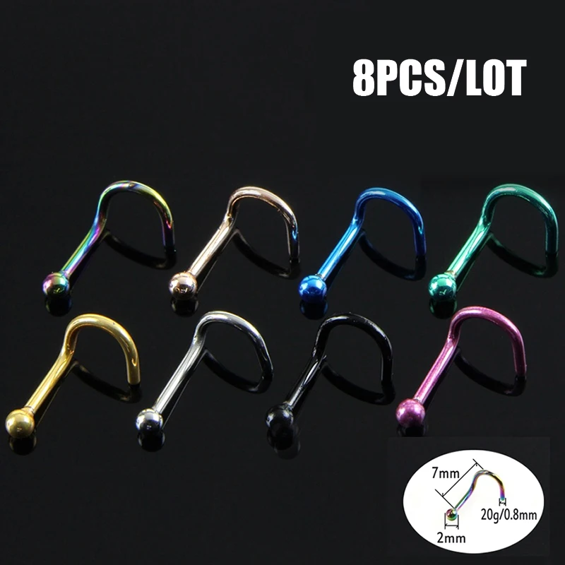 Носовые кольца и шпильки из нержавеющей стали 8 шт./компл. 20 г Носовая кость ноздри