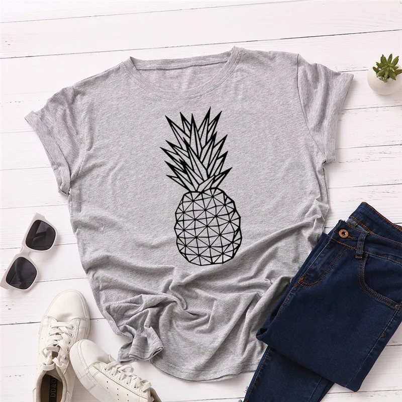 

100% Pure Cotton Women T Shirt Pineapple Printed Tshirt Ladies Short Sleeve Tee Shirt Women Female Tops Clothes Camisetas Mujer
