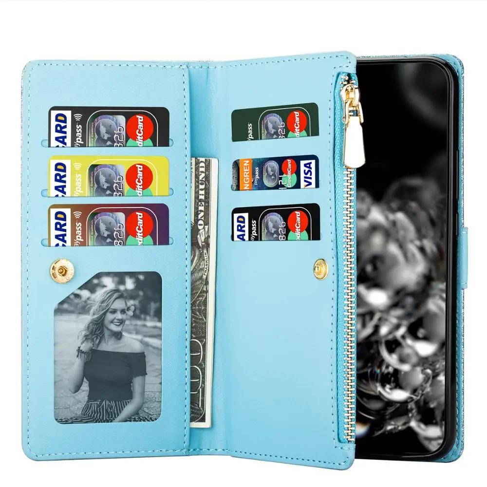 For Redmi 8 8A Note 9 9S 10 Pro Max K30 Xiaomi CC9 Bling Zipper PU Leather Wallet Purse Flip Case Stand Cover | Мобильные телефоны