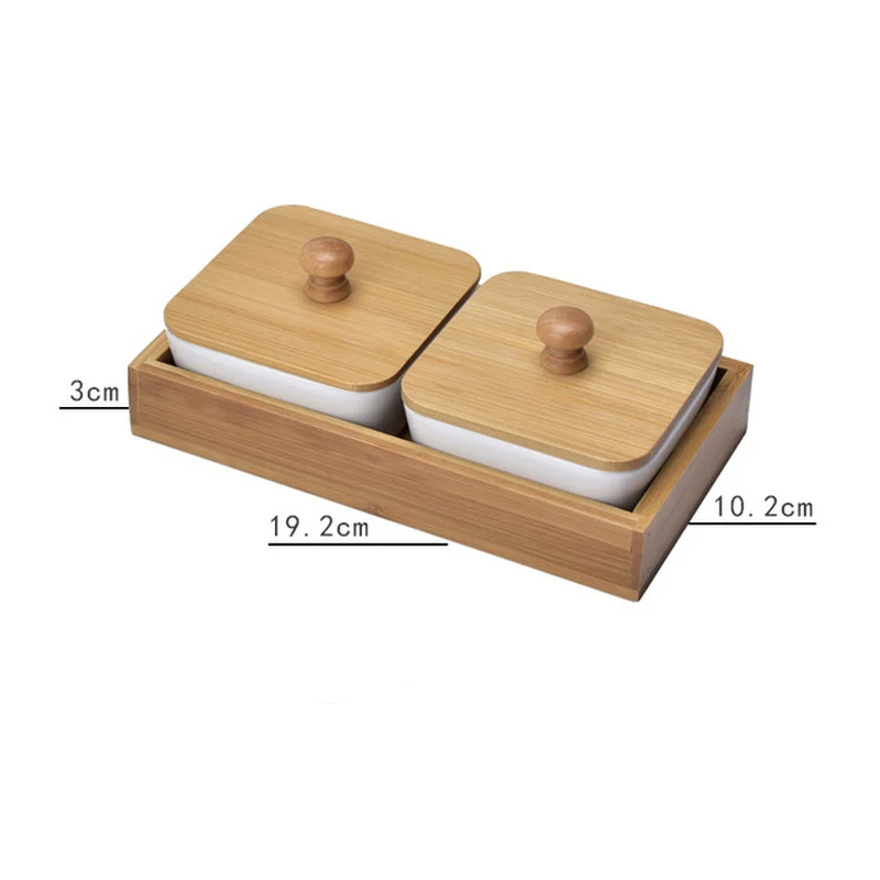 

Rectangle Ceramic Bamboo Storage Tray With Lid Dry Fruit Dessert Dish Removable Multi Grid Plate Candy Dried Snack Foods Tray