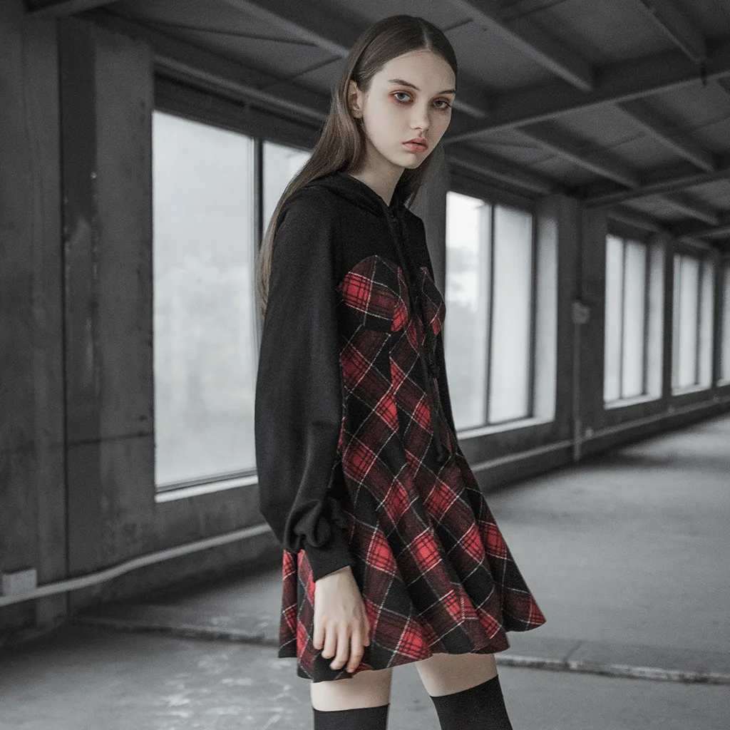 Женское платье-обманка в стиле панк с накидкой из двух частей свободное